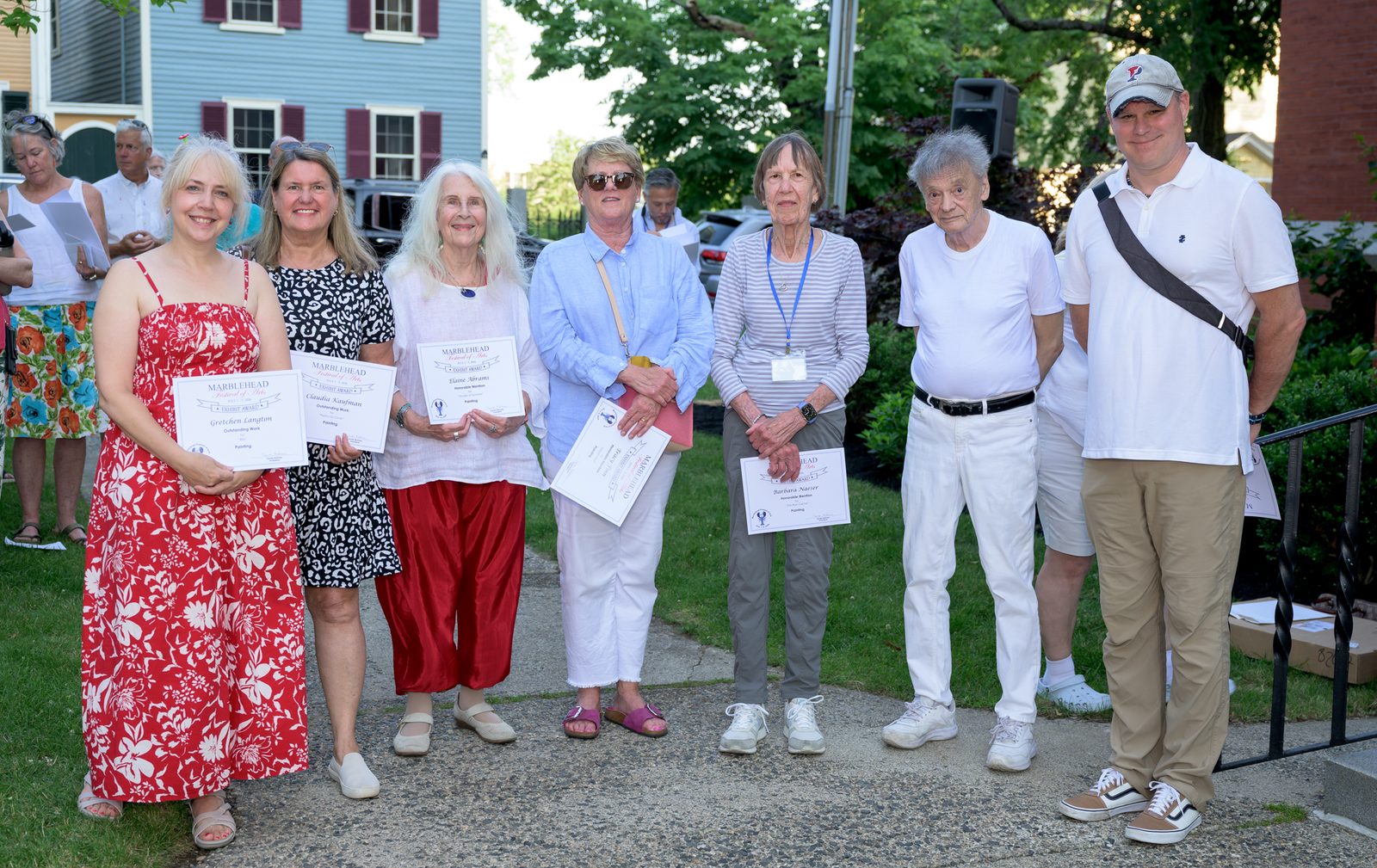 Painting category winners — named on certificates as Gretchen Langton, Claudia Kaufman, Elaine Abrams and Barbara Naeser — display their awards.